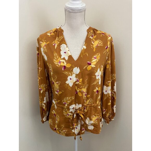 A New Day Rust Floral Print Long Sleeve Top Size Medium - Picture 1 of 5